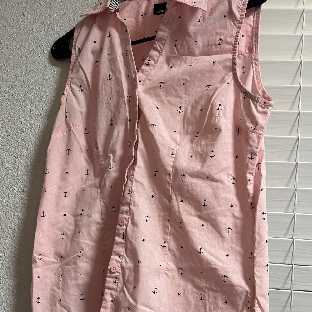 Basic Editions Light Pink Anchor Print Button Dow… - image 2